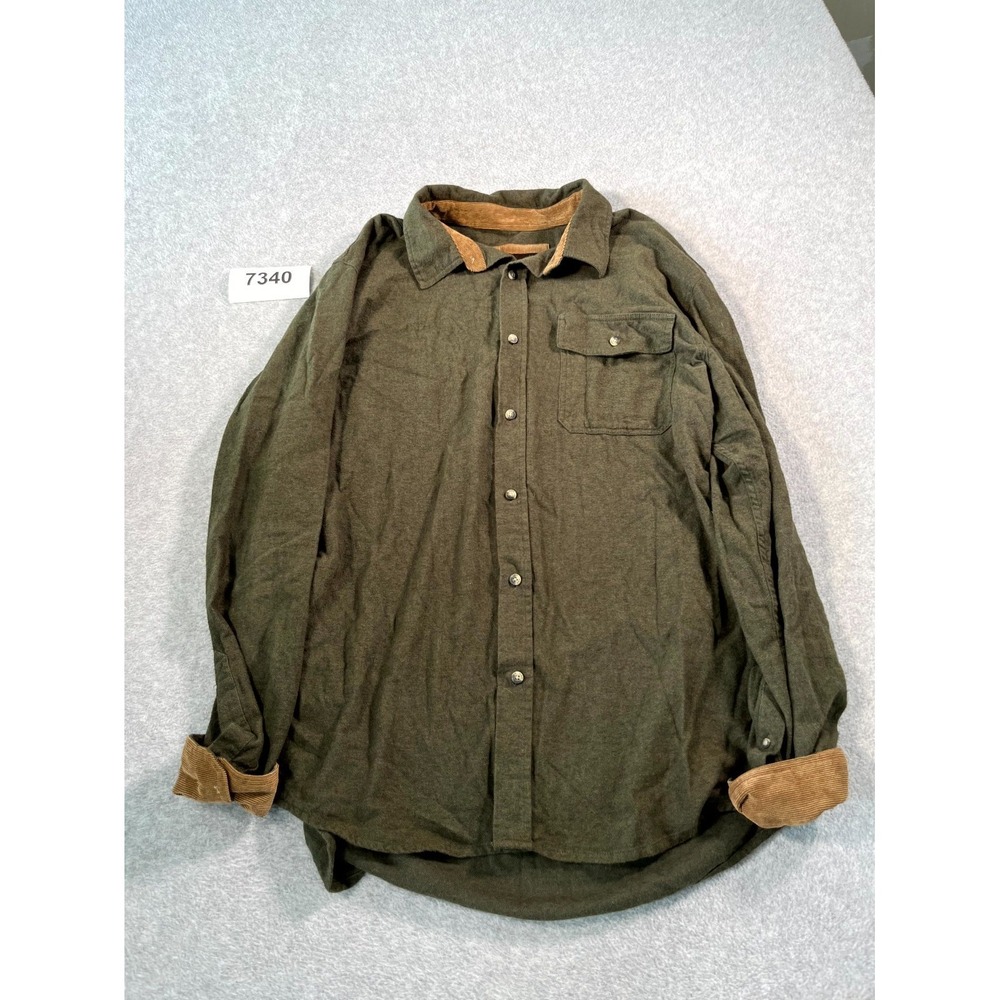 CQR Flannel Shirt Men XL Tall Green Cotton Collared Button Up Long Sleeve Casual